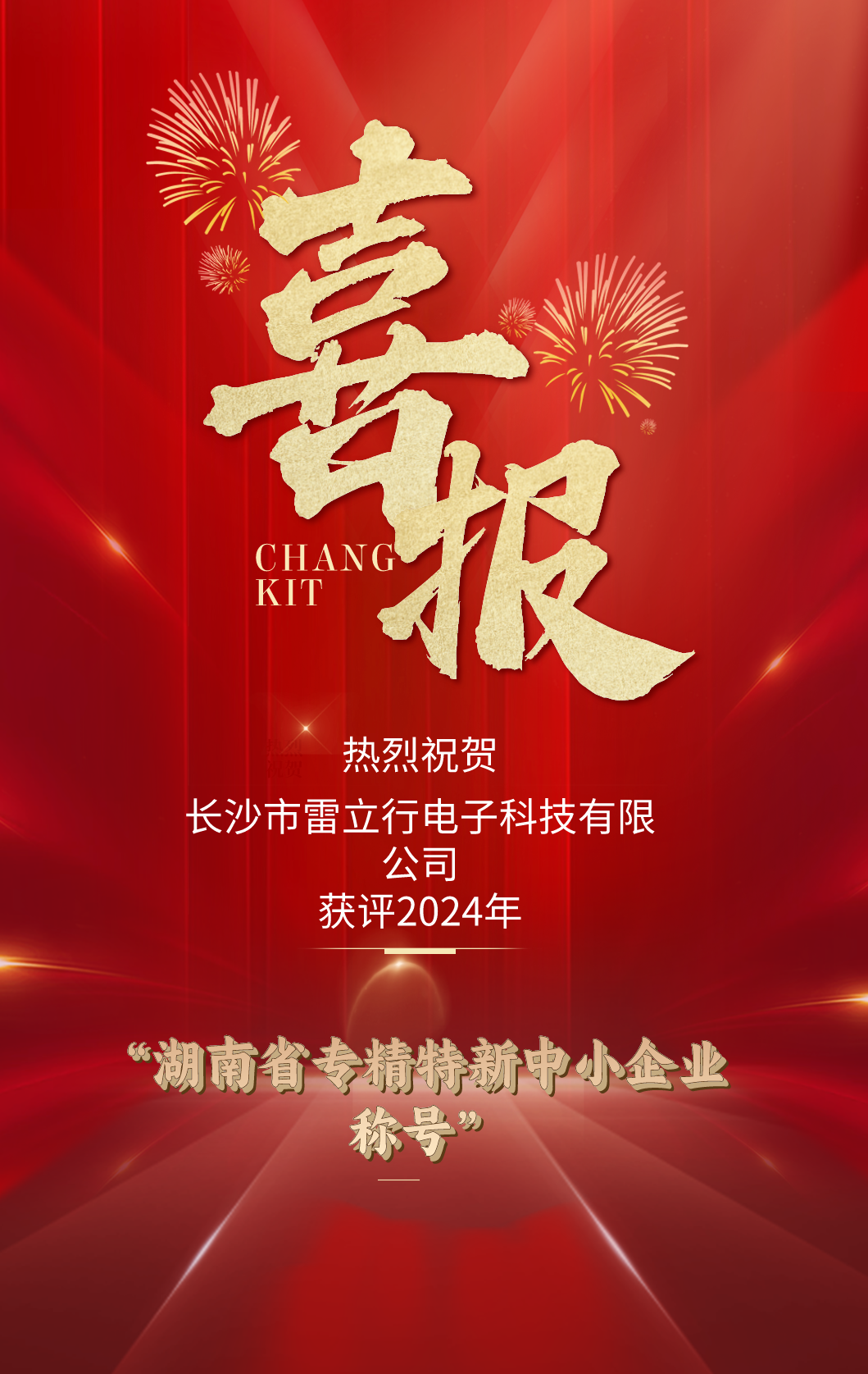 喜報！雷立行榮獲湖南省“專精特新中小企業(yè)”榮譽(yù)稱號